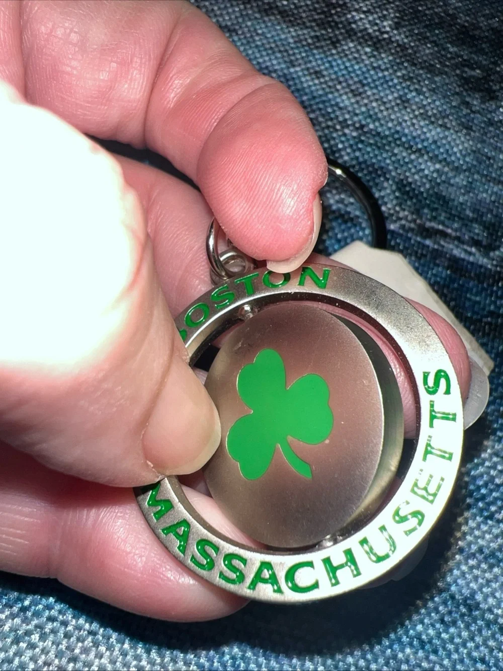 Boston Massachusetts Irish Green Shamrock Luck Keychain Key Chain Ring